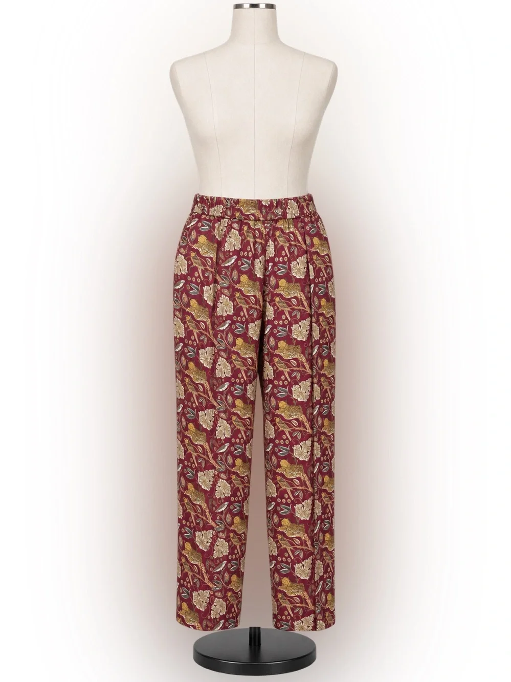 J.Crew Collection Silk Twill Pull-On Pants Jungle Cat Floral Burgundy Size 6 NWT